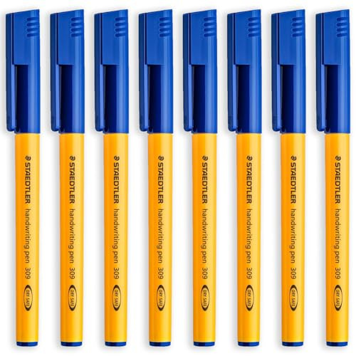 STAEDTLER 309 handskriftspenna – 0,6 mm spets – paket med 8 pennor – blått bläck