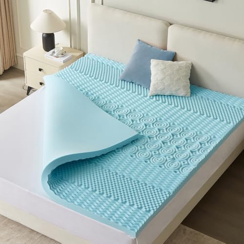 CASABEL Surmatelas 140 x 190 cm Mousse à Memoire de Forme 5 cm Haute Densité - sur-Matelas Double - Zones Ergonomiques de Soutien - Gel Infusé Bleu - pour Matelas, Clic Clac, BZ - Entreprise Française