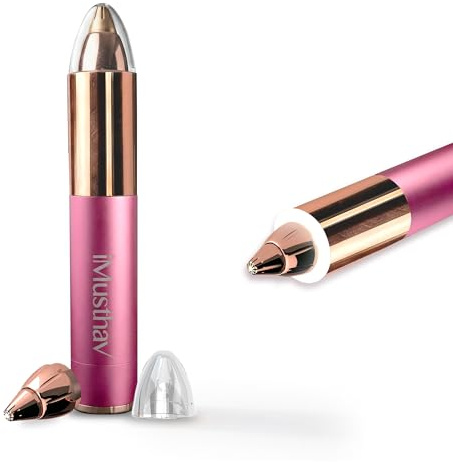 iMusthav Tondeuse à sourcils pour femme - Portable et indolore - Épilateur électrique pour sourcils, nez et oreilles - Tête plaquée or 18 carats avec lumière LED à 360° pour une épilation impeccable