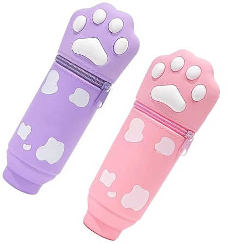 Xanorrg 2 Pièces Trousse À Télescopique Pochettes Stylo Extensibles en Silicone Fermeture Éclair Porte-Crayon Debout pour Enfant Étudiant Outils D'écriture Portable