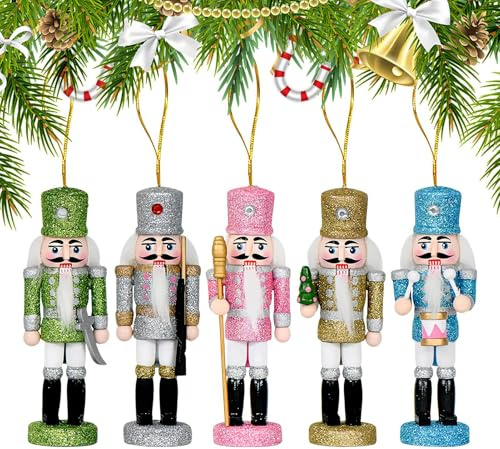 Dewireaey Décoration Casse-Noisette | 6 Pièces Ornements de Sapin de Noël Casse-Noisette Scintillants - Charmes en Bois pour Décoration d'Intérieur Fête Célébration