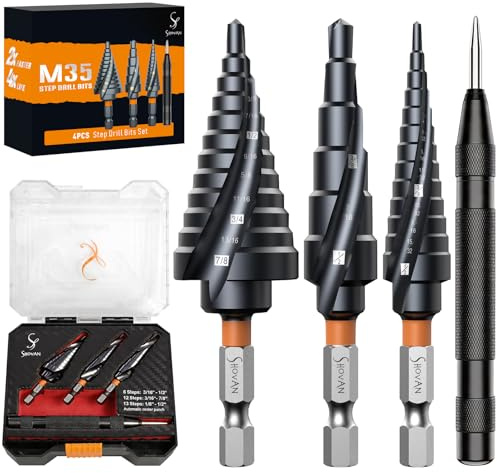 SS SHOVAN 4PCS HSS & Cobalt Spiral M35 Step Drill Bit Set (1/8-7/8)