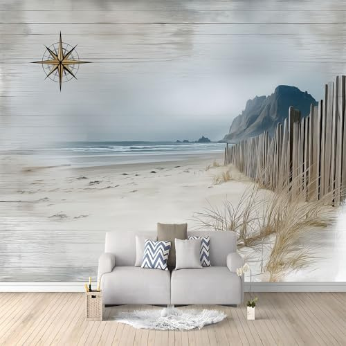 Fotomurales 3D Brújula De Playa 250x175 cm Papel Pintado Fotográfico, Decoración De la Pared Murales para Salón, Dormitorio, Habitación para Niños, Pared de TV