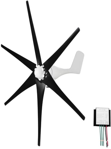 ERYUE Kit de Turbina Aerogeneradora Eficiente, 400W, 12V, 5/6 Aspas para Puestos de Avanzada Energía Renovable, Hoja Negra, Cuerpo Blanco (6 cuchillas)