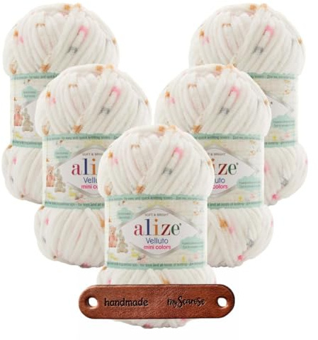 ALIZE 5 x 100g VELLUTO MINI COLORS 8110 Premium Wolle samtiges Chenillegarn für Amigurumi Kuscheltiere Babydecken und weiche Wohnaccessoires mit mySearose Label