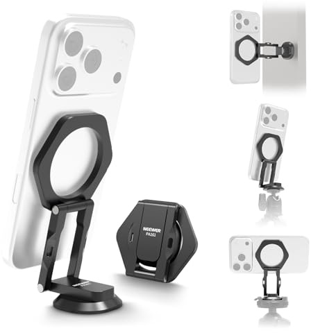 NEEWER Supporto Treppiede Smartphone Magnetico Doppio con Base Tipo Arca, Porta Cellulare Regolabile in Alluminio Compatibile con MagSafe iPhone Samsung Android per Registrazione Video, PA161