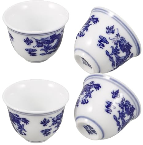 IDEANATEGRATE Tasse à Thé Chinoise Vintage en Porcelaine Bleue et Blanche 4 Pièces 2 Oz pour Dégustation la Maison Salon de Thé