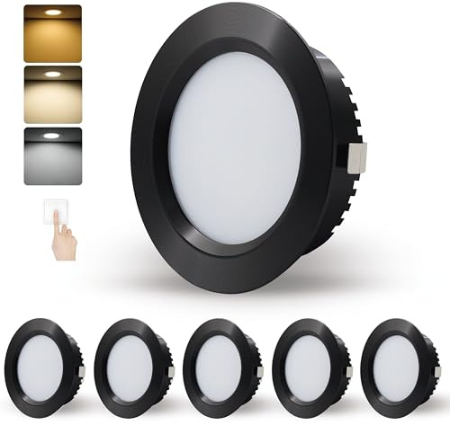 LED Einbaustrahler 230V 5W,LED Spots IP44 Bad Einbauleuchten Deckenspots 68-75mm Lochmaß und 20mm Ultra Flach,Warmweiß Neutralweiß Kaltweiß Einbauspots für Badezimmer Küche,6er Set(Schwarz, 6er Set)