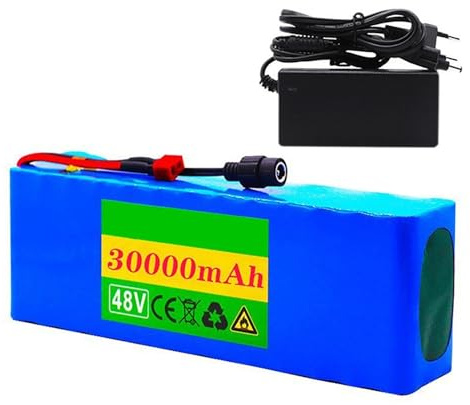 Pacco batterie al litio da 48 Volt, batteria agli ioni di litio da 48 V 30 Ah, batteria di ricambio da 48 V con caricabatterie per motori da 0-500 W, BMS integrato. 48V 30Ah,XT60+DC