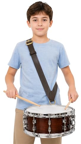Drum Snare Gürtel Braun Echtes Leder mit Messingschnalle Verstellbarer Gurt Marschtrommel Geschirr für Kinder Leicht Langlebig Percussion Carrie, Drum Schultergurt für Kinder