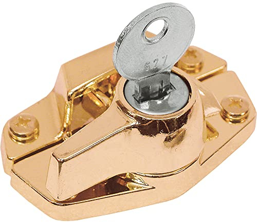 Prime-Line U 9927 Keyed Sash Lock, Child-Proof Security Lock Only Unlocks w/ Key, For Aluminum, Vinyl or Wood Double-Hung Windows, 2” Hole Centers, Heavy-Duty Zinc, Brass Plated (Single Pack)