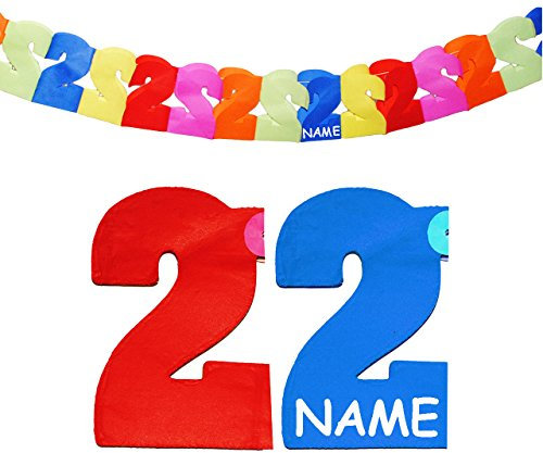 alles-meine.de GmbH 3 Stück XL Girlanden - Zahl 2 / Zwei - incl. Name - Kinder & Partykette - buntn - jeweils 6,12 m Wimpelketten - Party - Fest Deko Wimpel - Dekoration - ..