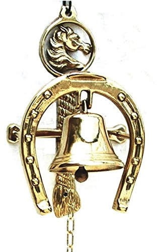 CAMPANA CAMPANELLA IN OTTONE LUCIDATO 85 mm CON SUPPORTO A FERRO DI CAVALLO