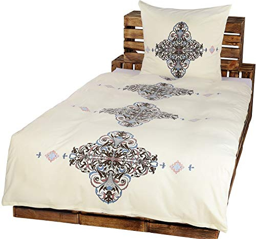 Dresscode Winter Bettwäsche Set Fleece Microfaser Übergröße 155 x 220 cm + 80 x 80 cm NEU Streifen Ornamente Creme Beige Mandala