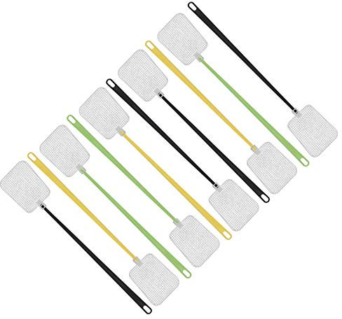 FACKELMANN Fliegenklatsche Tecno, Insektenschutz mit Aufhängöse (Farbe: Gelb, Grün, Schwarz - Nicht frei wählbar), Menge: 1 x 10er Set