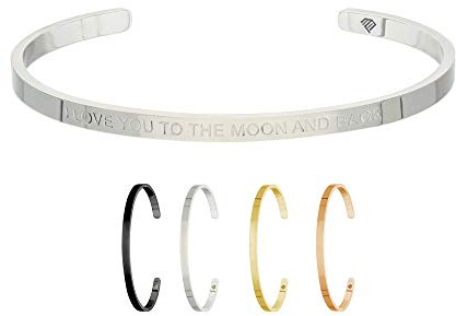 Max Palmer | Armband/Armreif mit Spruch - Gravur I Love You to The Moon and Back | Silber Schwarz Gold Roségold | Damen, Herren | Charm/Bracelet | Bangle