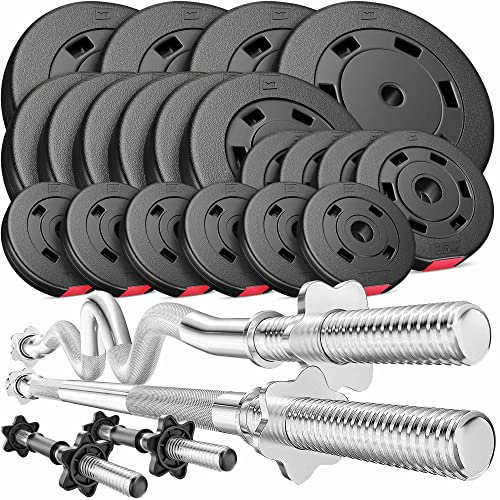 Hop-Sport Hantelset 105 kg 1x Langhantel-Stange, 1x SZ Curl-Stange, 2x Kurzhanteln, Gewichte 4x10kg / 6x5kg / 4x2,5kg / 6x1,25kg (super SZ)