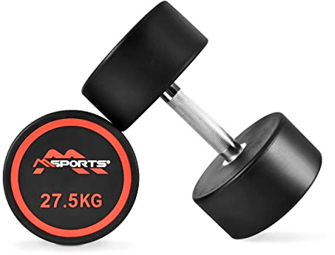 MSPORTS Rundhantel Premium 2er Set | Gummi Kurzhantel Beschichtung 2,5-50 kg | Griff verchromt und gerändelt | Verschiedene Gewichtsvarianten Hantel