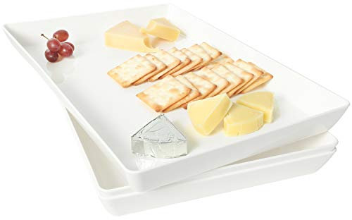 Youngever 3 Pack Re-usable 38cm x 25cm Plastic Serving Trays, Serving Platter for Parties, Sturdy ABS material (White)