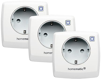 Homematic IP 3er Set Schaltsteckdose, Smart Home, digitaler Zwischenstecker steuert Leuchten oder Elektrogeräte per App, Alexa & Google Home, Energie sparen