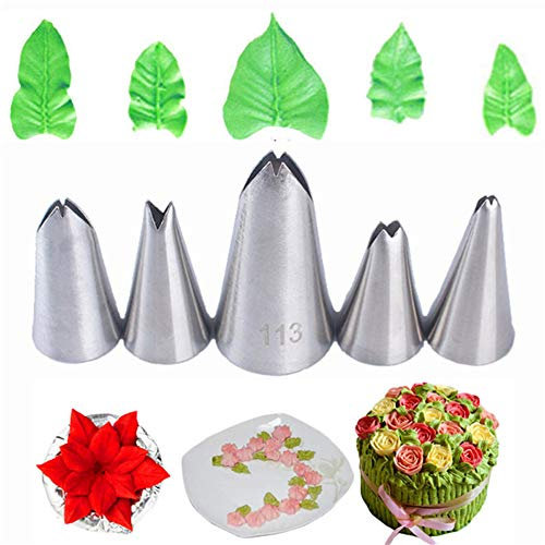 BLUGUL 5 Teiliges Blatt-Tülle, Spritztüllen Set, Kuchen Einrichtung Set, Blatt