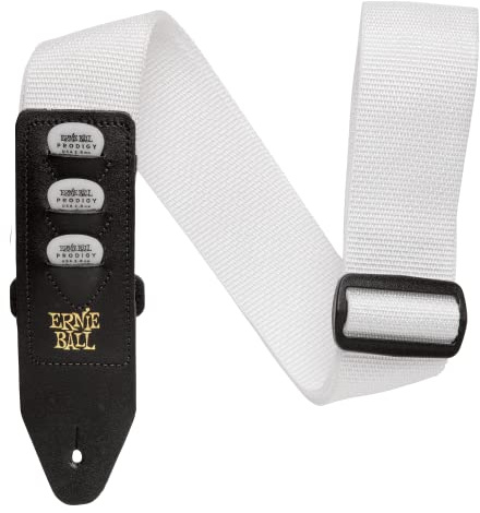 Ernie Ball Sangle de guitare en polypropylène, avec support pour médiator, blanche