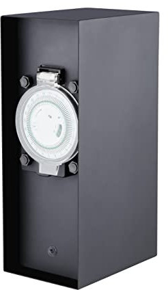 Novatool - Prese a colonna, 2 prese, con timer, in acciaio inox, antracite, rettangolare, IP44, presa per esterni, con timer, distributore di corrente elettrica, per giardino