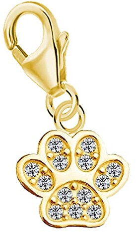Goldene Hufeisen Zirkonia Tierpfote Karabiner Charm Anhänger für Bettelarmband aus 925 Sterling-Silber Vergoldet