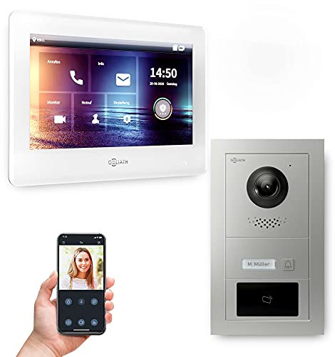 Goliath Hybrid | 2-Draht Bus | Full-HD Video Türsprechanlage | App | 1-Fam | 1 x Full-Touchscreen 7 | Aluminium Unterputz Türstation | + RFID | 180° Ultra-Weitwinkel | AV-BUS-518