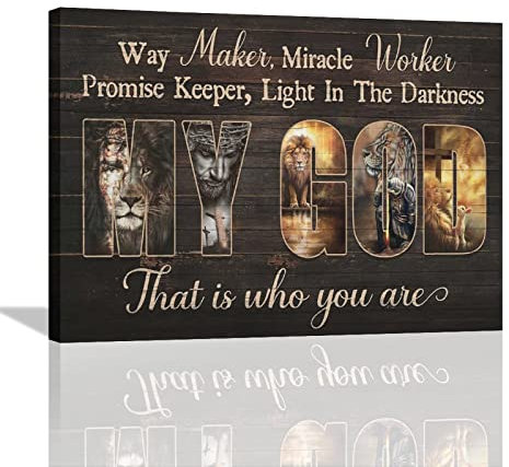 Jesus Wandkunst Christus religiöse Jesus Bilder Wanddeko Löwe und Lamm Kreuz Leinwand Gemälde Druck christliche Zitate inspirierende Wanddeko Kunstwerke modern Zuhause gerahmt für Wohnzimmer