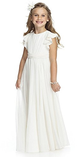Aibaowedding Robe pour fille à fleurs, ligne A, manches papillon et | Robe bohème trapèze en mousseline de soie avec manches papillon délicates et ceinture à nouer. Robe de communion et de
