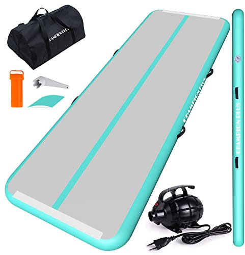 ChampionPlus Aufblasbare Air Matte Track Tumbling Matte 3m Gymnastikmatte Turnmatte mit elektrischer Luftpumpe, Yogamatte, Camping Trainingsmatte, Fitness Yoga Sportmatte（Mintgrün）