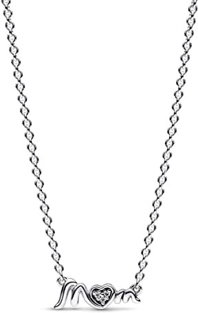 PANDORA Moments Mum Pavé Collier-Halskette aus Sterling Silber mit Zirkonia Steinen, Größe 45cm, 392589C01-45