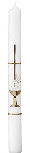 Wiedemann Kerzen Kommunionskerze Kreuz und Kelch in Gold 400 x Ø 35 mm mit individueller Namensverzierung aus Wachsbuchstaben