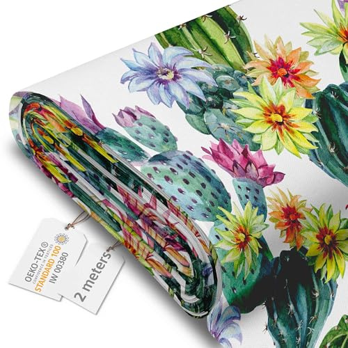 DreamRoots Tessuto Impermeabile al Metro, Cactus with Flower, 2 m