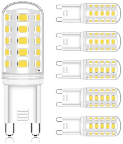 Aopudis G9 LED Halogen leuchtmittel, Halogen Steckbirnen G9 LED Lamp, Cold White 6000 K, 3 W Equivalent to 30 W - 40 W Halogen leuchtmittel, 330 Lumens, No Flickering, Not Dimmable, Set of 6