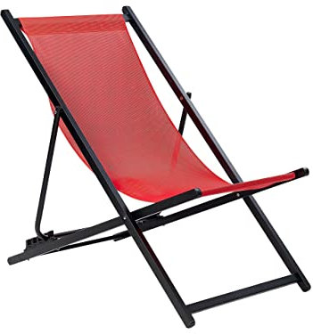 Beliani Outdoor Liegestuhl faltbar Aluminium schwarz mit Stoffbespannung rot Locri II