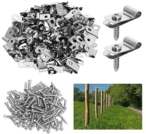 Lot de 300 Clips pour Clôture Agricoles, Clips en Acier Inoxydable avec Vis | Pinces de Fixation pour Clôtures Agricoles pour Fil de Fer de Calibre 12-16 et Clôtures en Vinyle, Bois ou Métal