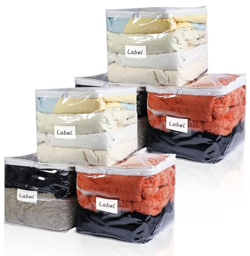 Heonay Clear Zippered Plastic Clothes Storage Bags, 6 Pack, White