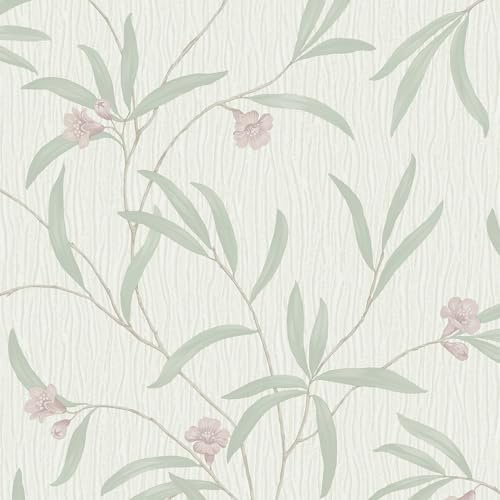Belgravia Decor Tiffany Floral White Sage Heather Wallpaper GB41331 - Italian