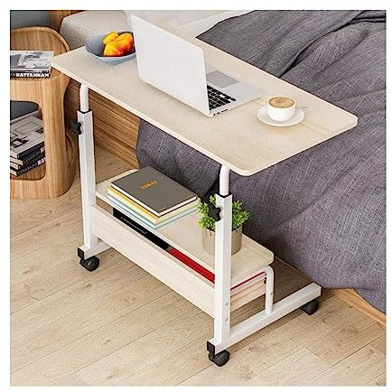 POCHY Betttische Überbetttisch mit Zwei Regalen, mobiler Stehschreibtisch, höhenverstellbarer Laptop-Schreibtisch mit Stahlrahmen und Rollen über dem Bett luxuriös