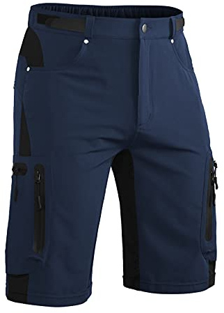 Hiauspor Korta mountainbike-byxor för herr MTB-cykelshorts lätta snabbtorkande cykelshorts med fickor cykelshorts vandring utomhus cykel, Mörk marinblå, 5XL