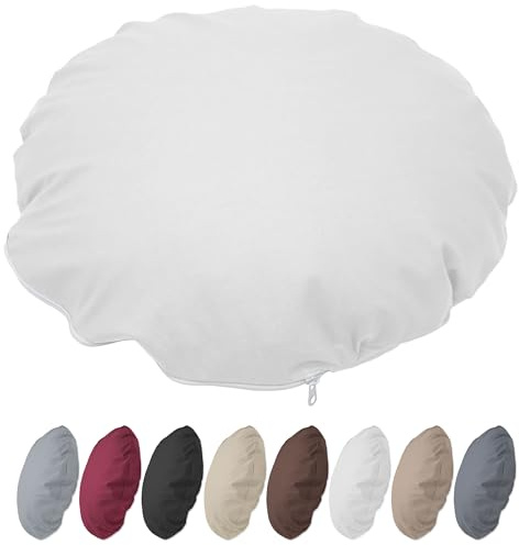 Nurtextil24 Kissenbezug Rund 90cm Ø Durchmesser Weiß 100% Baumwolle | Rundkissen Kissenhülle mit Reißverschluss - Für Bodenkissen, Sitzkissen, Sofakissen, Bettkissen od. Stuhlkissen