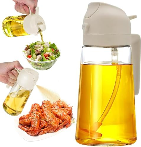 Pulverizador de aceite 2 en 1, 500 ml, botella pulverizadora para aceite comestible, botella de aceite y pulverizador, spray de aceite de oliva, dispensador de vinagre, para cocinar, hornear, asar y