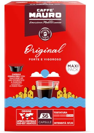 Caffè Mauro Torrefazione miscela Original – intensità 10/10 – 144 Capsule, Compatibili con Macchine Lavazza®* A Modo Mio®* (4 confezioni da 36)