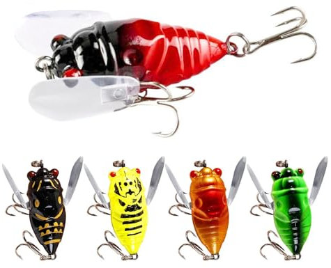 5 Stück Bionischer Köder Zum Fliegenfischen, Lockstoff Mit Haken, Harter Köder, Hologrammaugen, Angelköder Für Zikaden, 4 cm/5,5 G Bionischer Künstliche Angelausrüstung