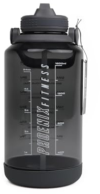 Phoenix Fitness 2 Litre Motivational Water Bottle with Straw - 2000ml Sports Water Bottle with Time Markings & Carry Handle - Reusable Non-Toxic BPA-Free Gym Drinks Bottle - 2L, Slate