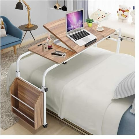 MMDXDLX Über-Betttisch auf Rollen Überbett-Schreibtisch, rollender Laptop-Schreibtisch, Einstellbarer Winkel und Höhe der Schreibtischplatte, Überbett-Rollschreibtisch mit Stauraum(1.2m)