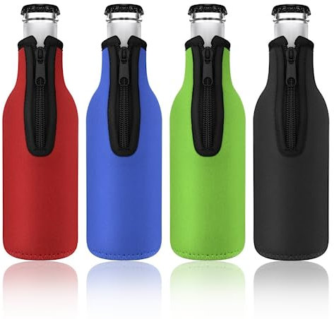 Bottle Cooler Sleeve 4Pcs Insulated Beer Cooler Sleeve 12Oz/330ML Standard Zip-up Thick Bottle Jacket Beer Bottle Cooler Covers Sleeves