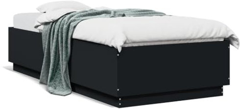 Iiaky Bettgestell mit LED Jugendbett Led Bettgestell Betten Bettrahmen Bed Frame Schwarz 90x200 cm Holzwerkstoff